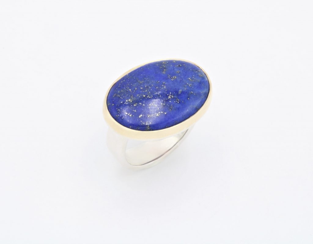 “Lapis” Ring, silver and gold, lapis lazuli