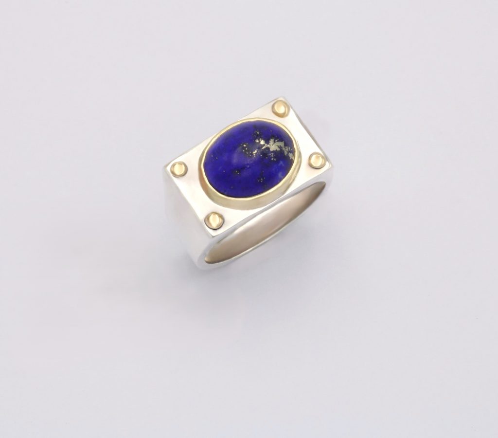 “Nikias” Ring, silver and gold, lapis lazuli