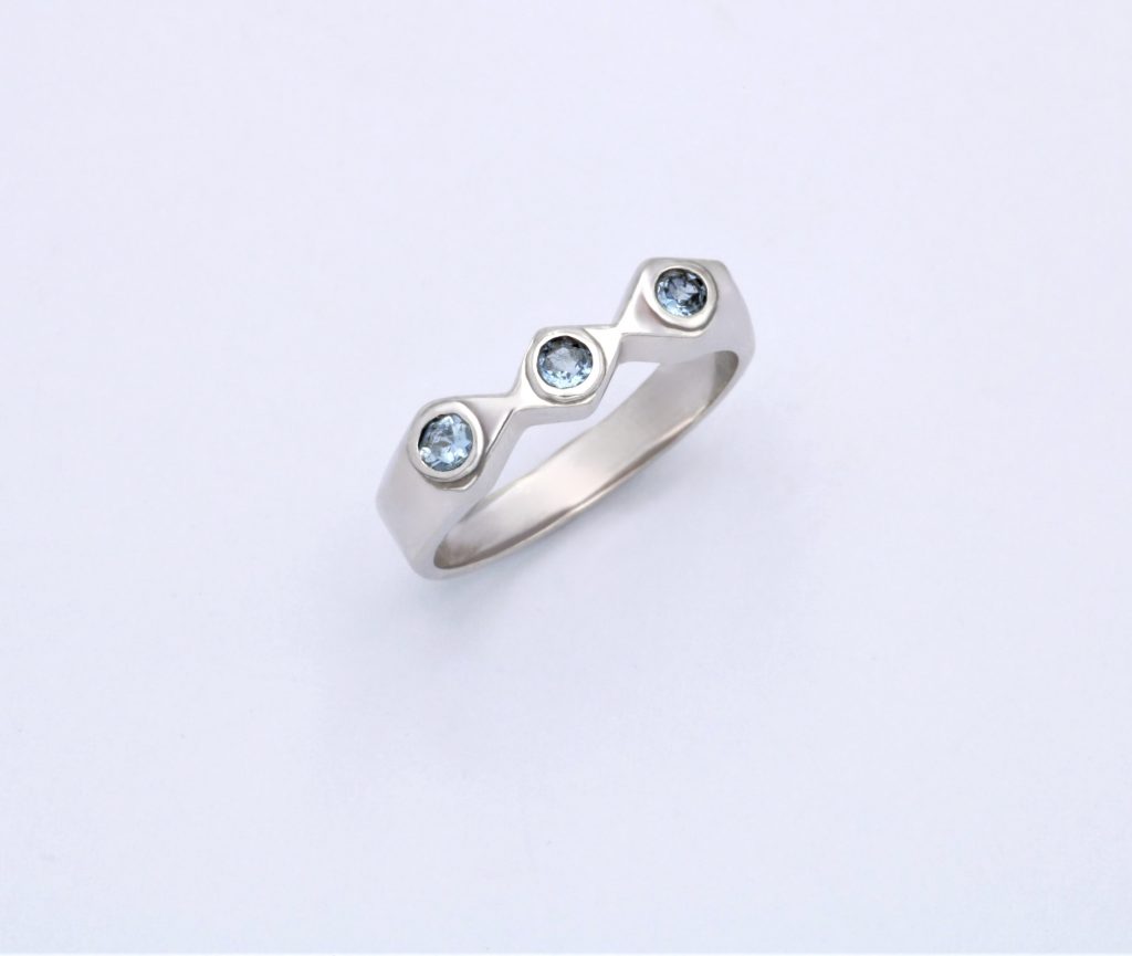 “Aqua marines with aqua marines” Ring, white gold, aqua marines