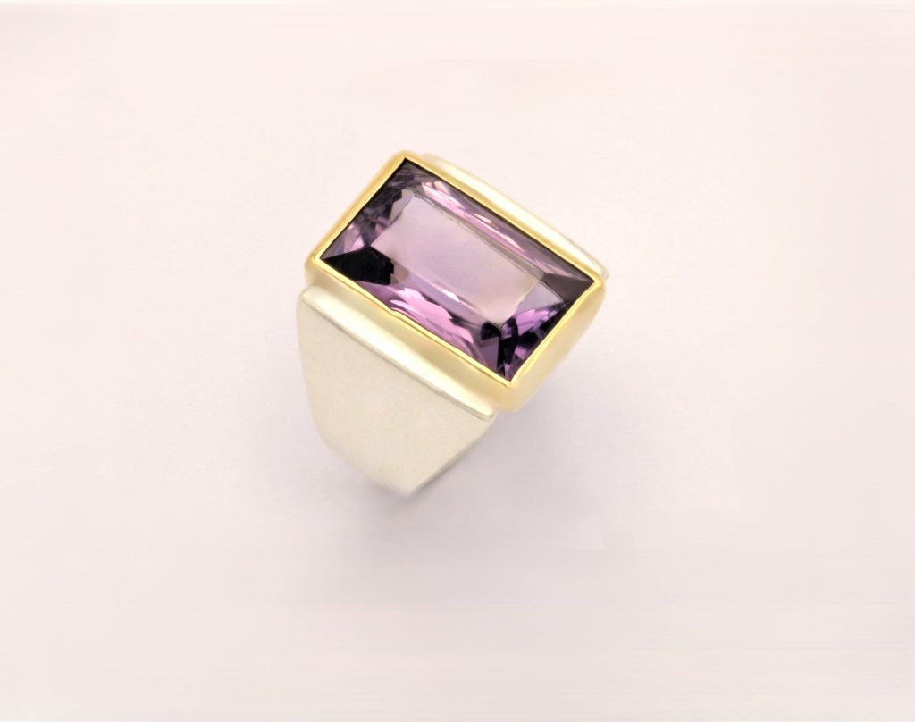 “Amethyst” Ring silver and gold, amethyst