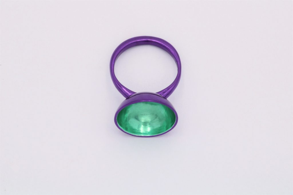 “Empty cup” Ring, silver, purple, green