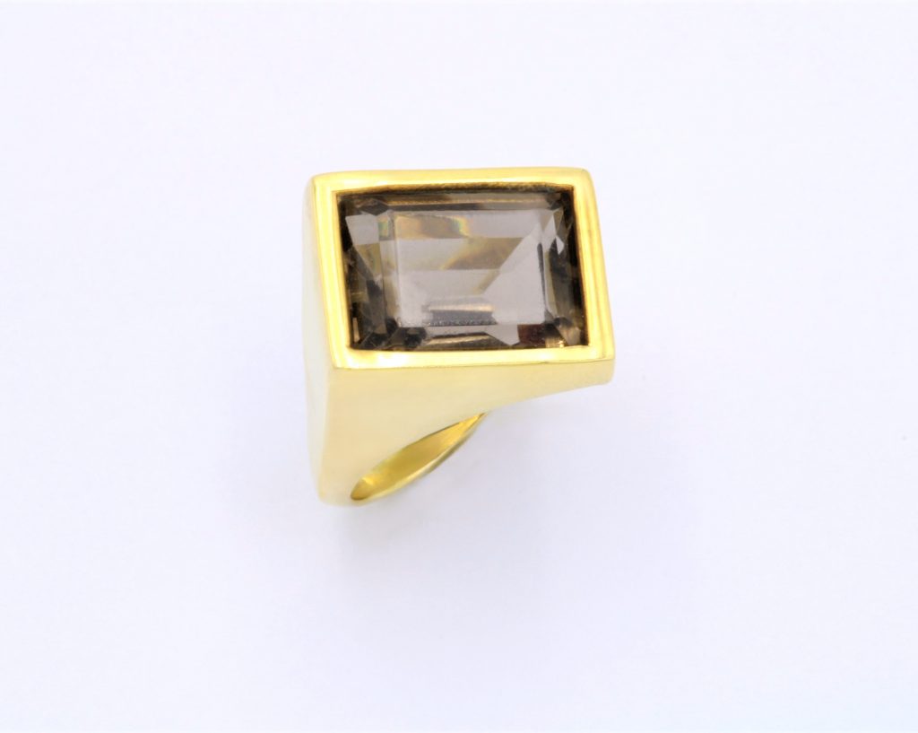 “Οblique” Ring silver , yellow, smoky quartz