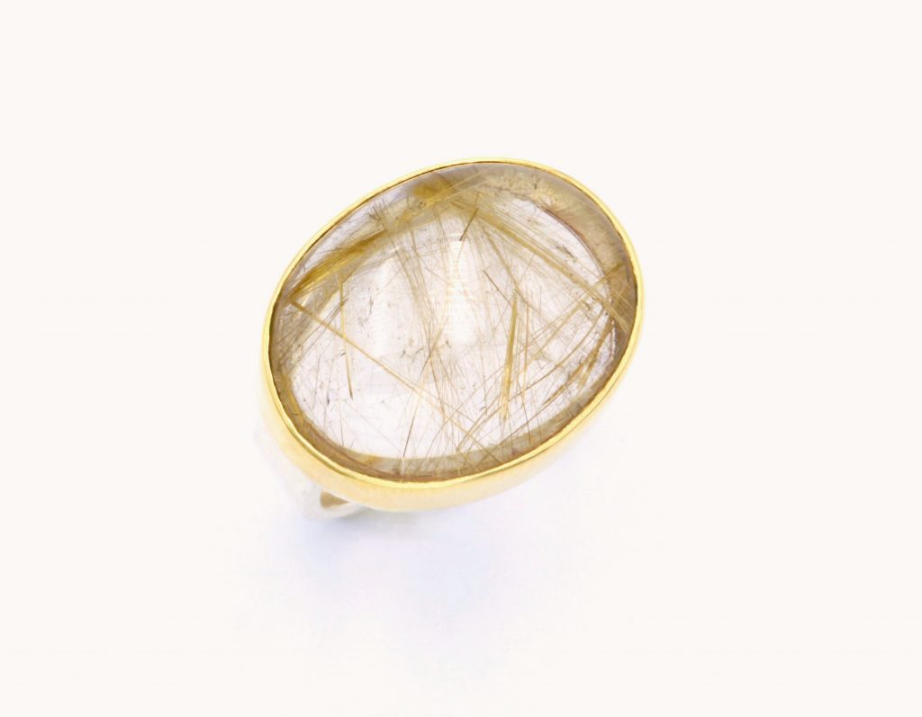 “Venus hair”Ring silver and gold, rutilated quartz