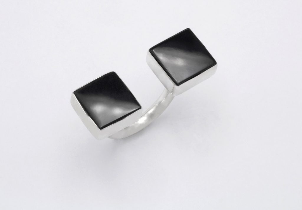“Square in the air” Ring, silver, onyx