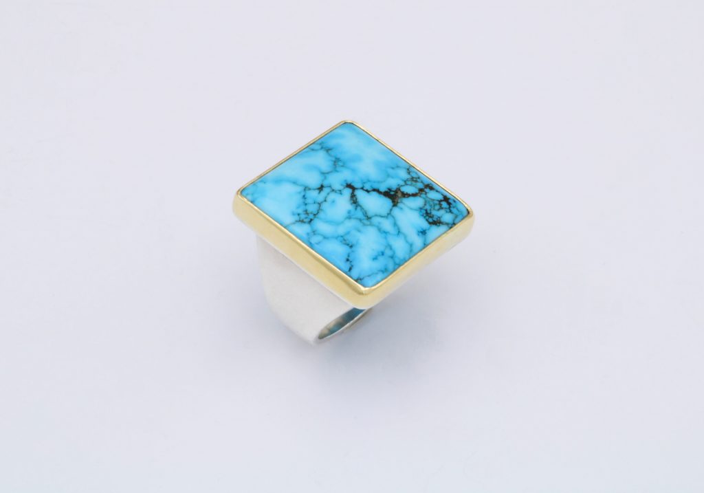 “Turquoise “Ring, silver and gold, turquoise