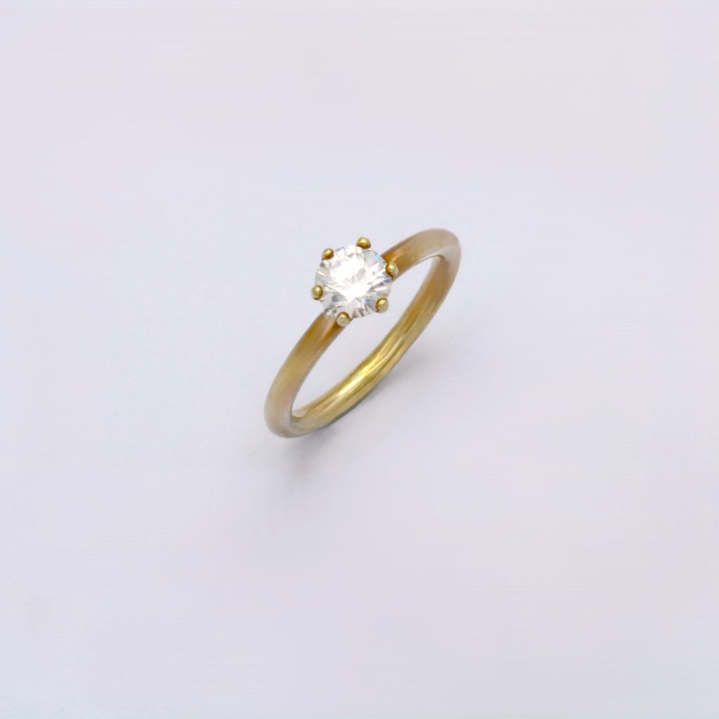 “Solitaire” Ring, silver, yellow, cubic zirconium
