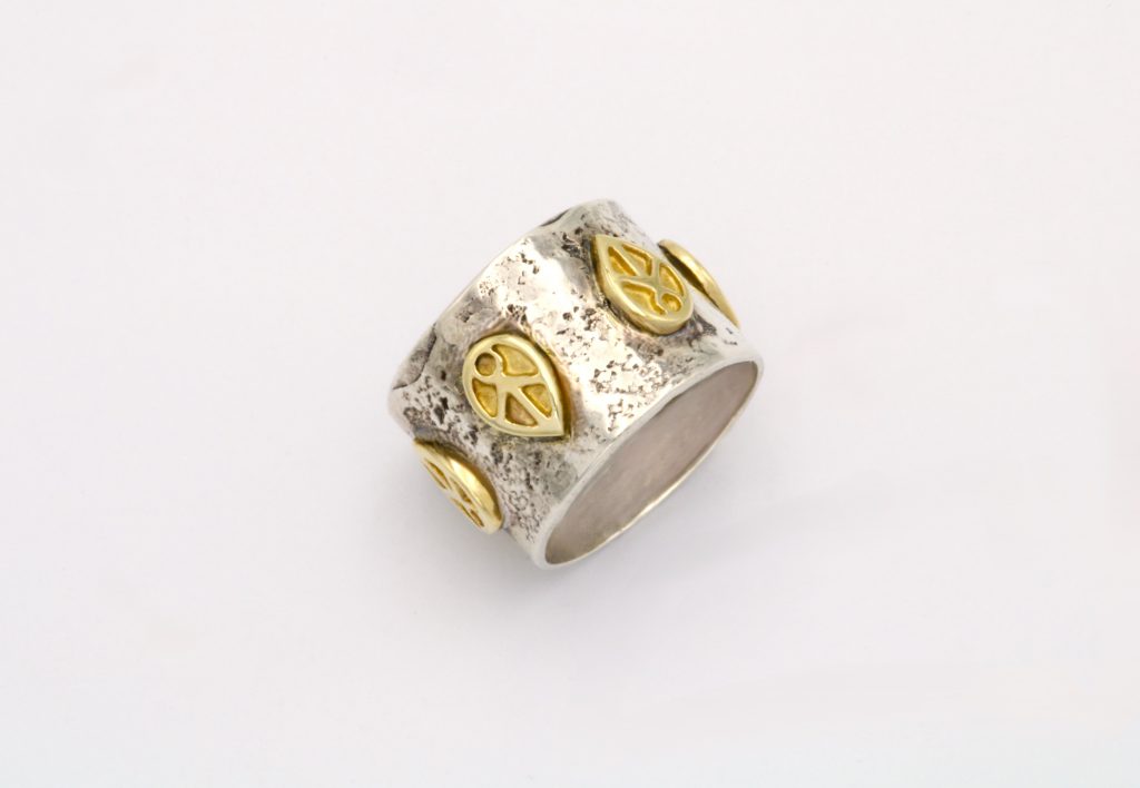 “Leaves” Ring, silver and gold