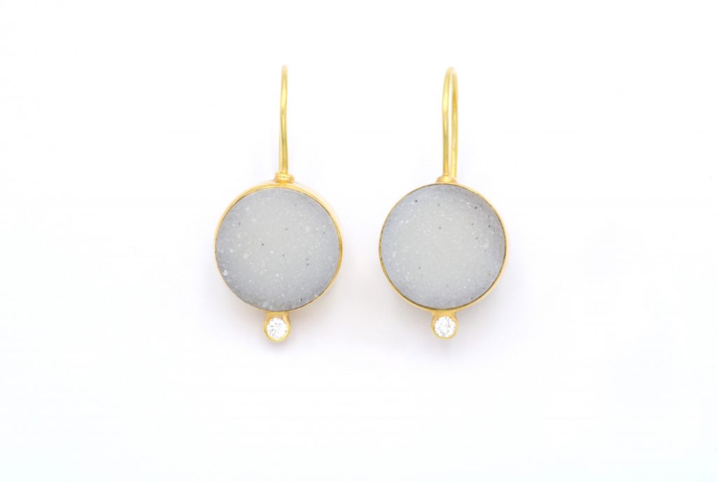 “Druzy quartz” Earrings gold, druzy quartz, diamonds