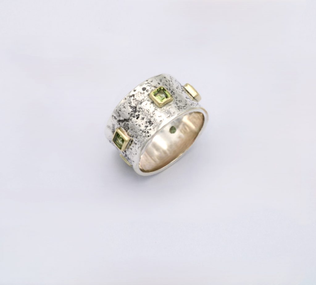 “Oxidized Ι” Ring, silver and gold, tourmaline
