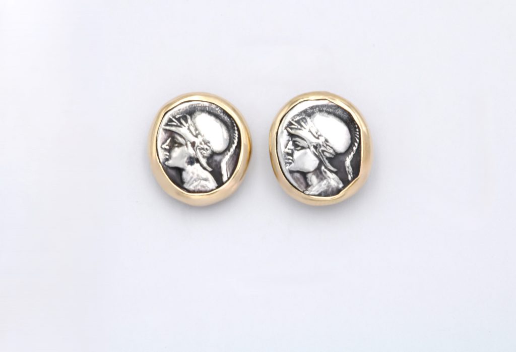 “Athena” Earrings, silver and gold