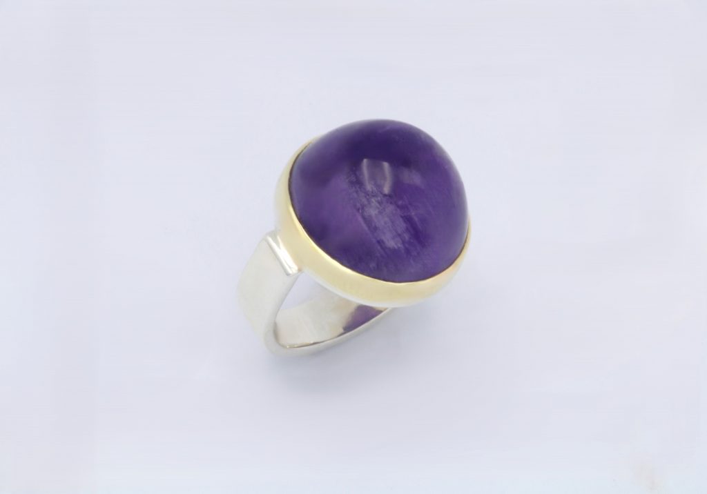 “Amethyst” Ring silver and gold, amethyst