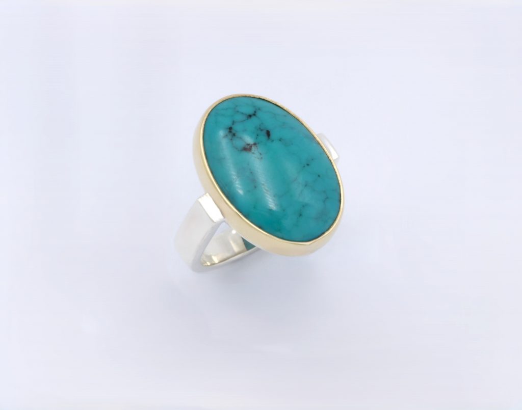 “Turquoise” Ring silver and gold, turquoise