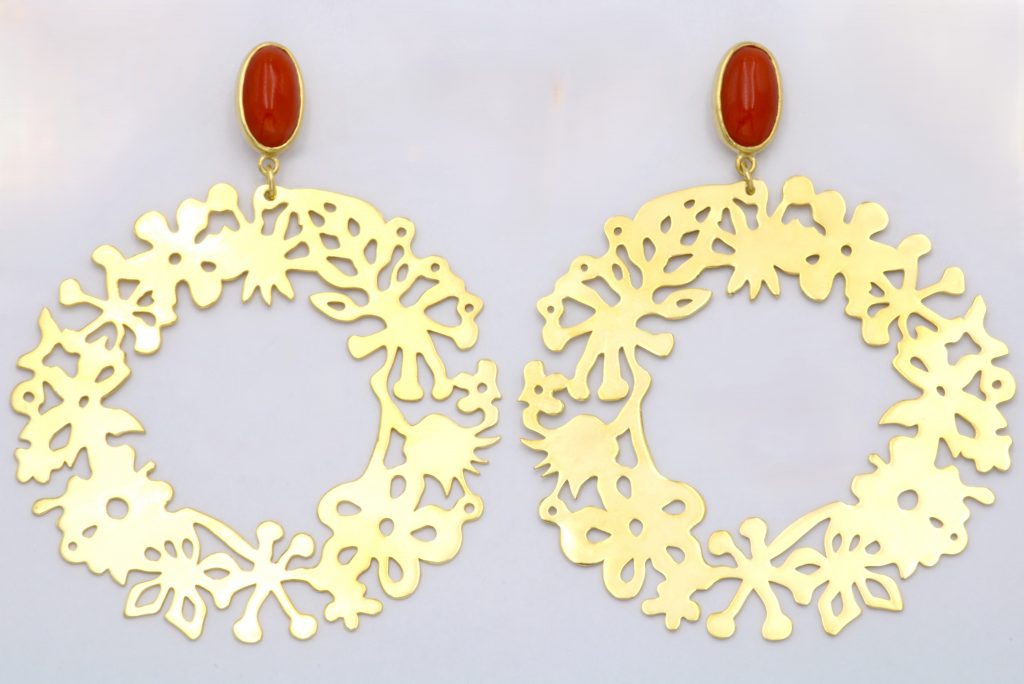 “Jungle wreath” Earrings silver yellow coral