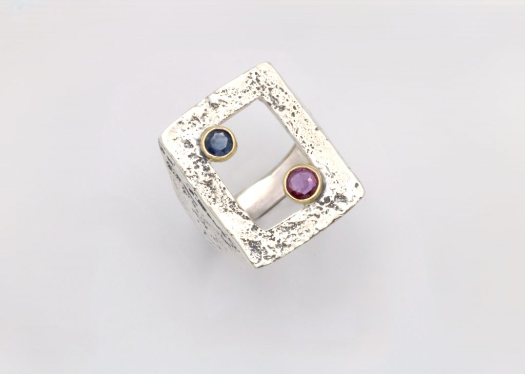 “Bubbles” Ring, silver and gold, tourmaline