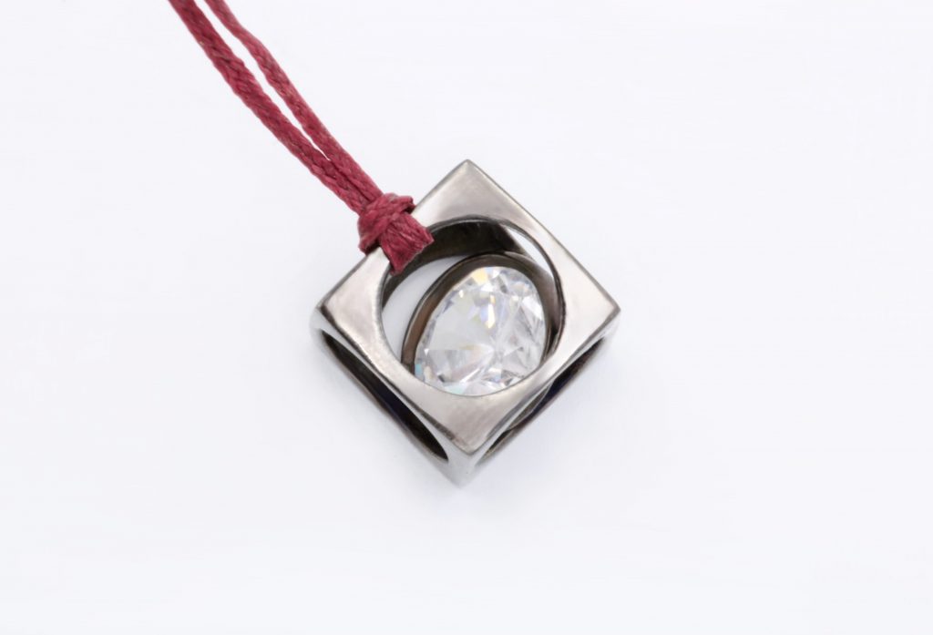 “Square the circle” Pendant, silver, black, cubic zirconium