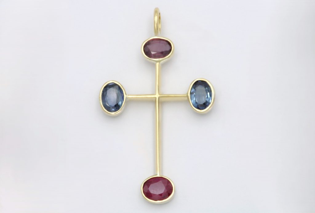 “Theofano ΙΙ” Cross gold, saphire, ruby