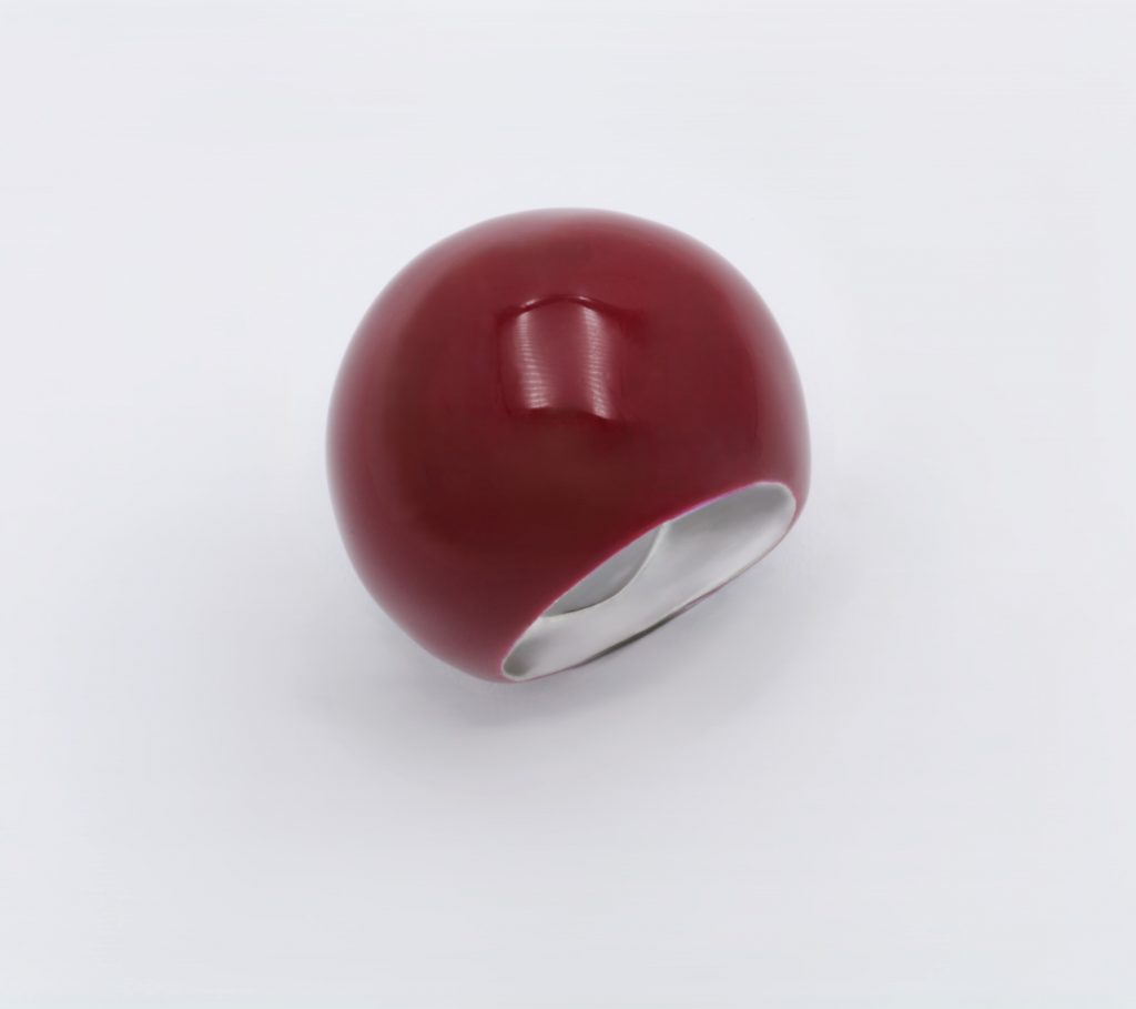 “Sphere” Ring, silver, enamel burgundy