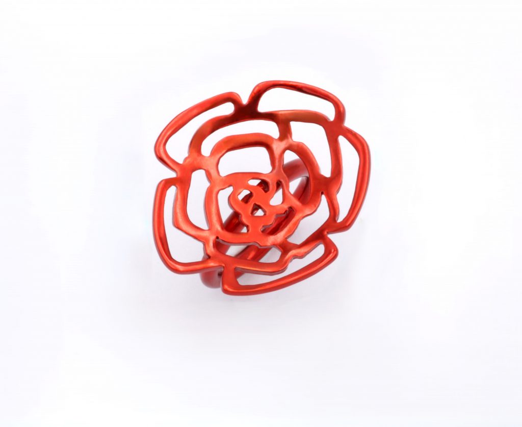 “Red rose Ι” Ring, silver, red