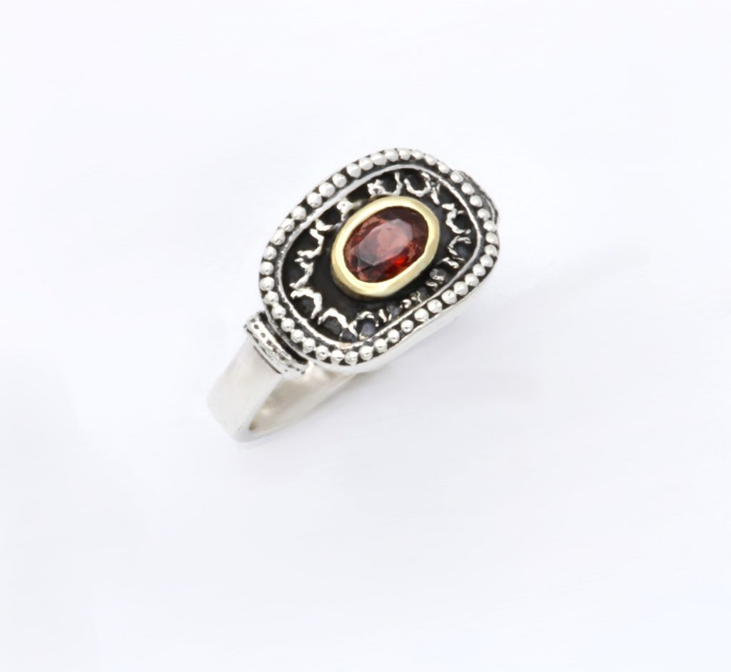 “Νaples” Ring, silver and gold, garnet