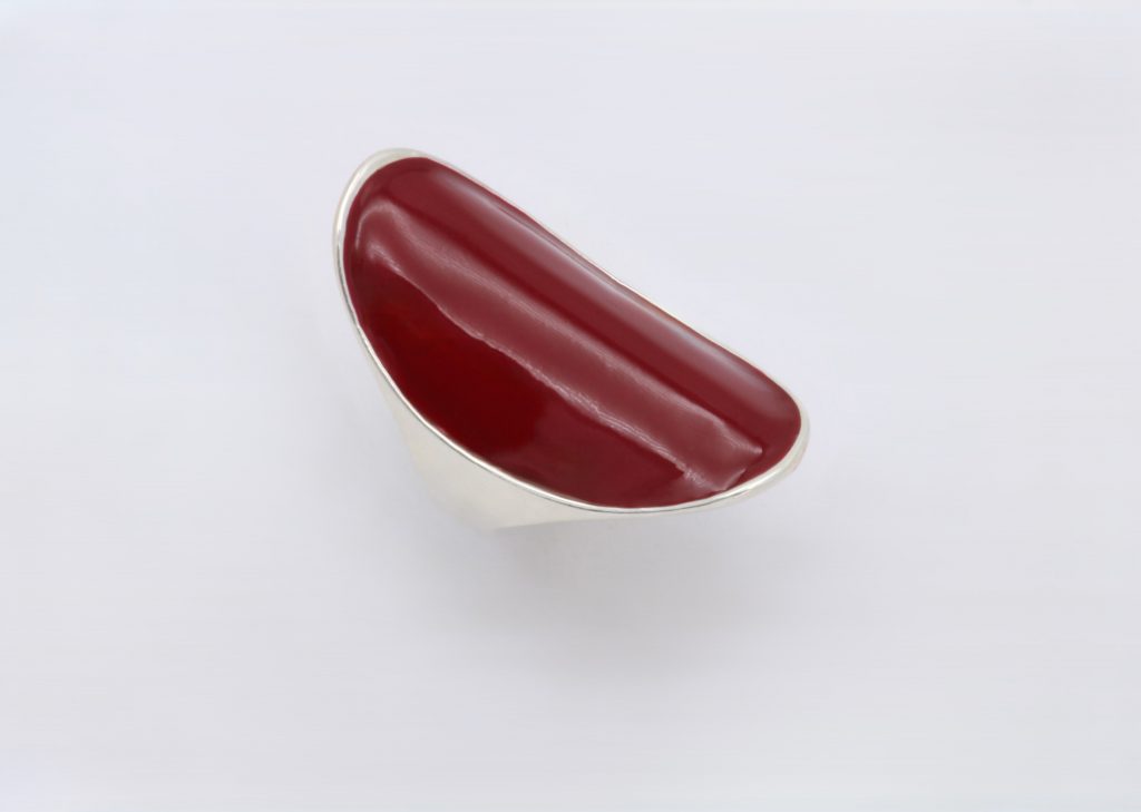 “Napoleon” Ring, silver, enamel burgundy