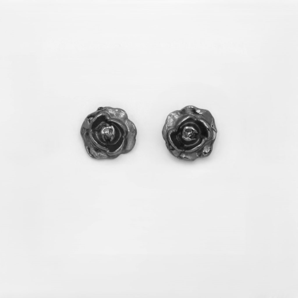 “Realistic rose” Earrings silver black