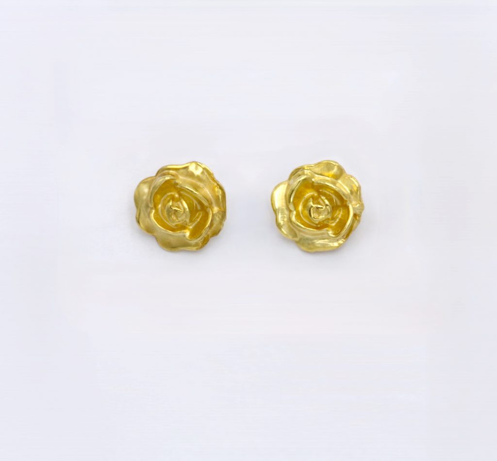 “Realistic rose” Earrings silver yellow