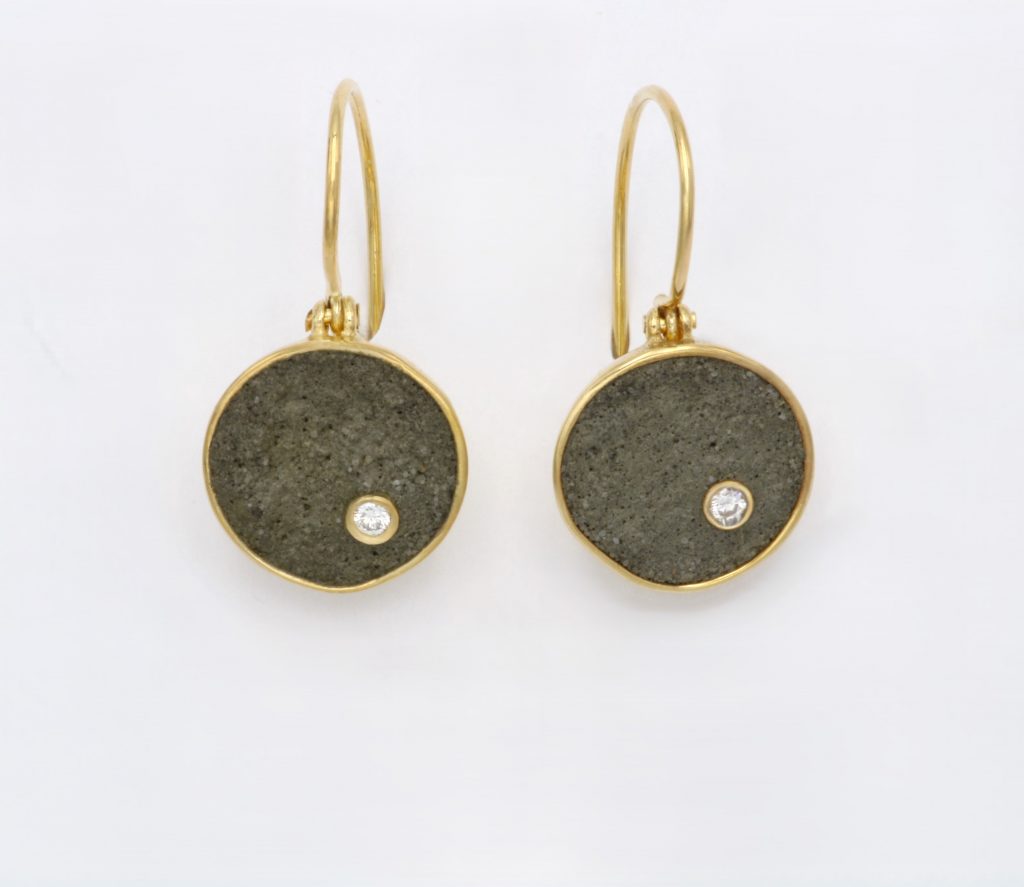 “Concrete ΙΙ” Earrings silver, yellow, concrete, diamond